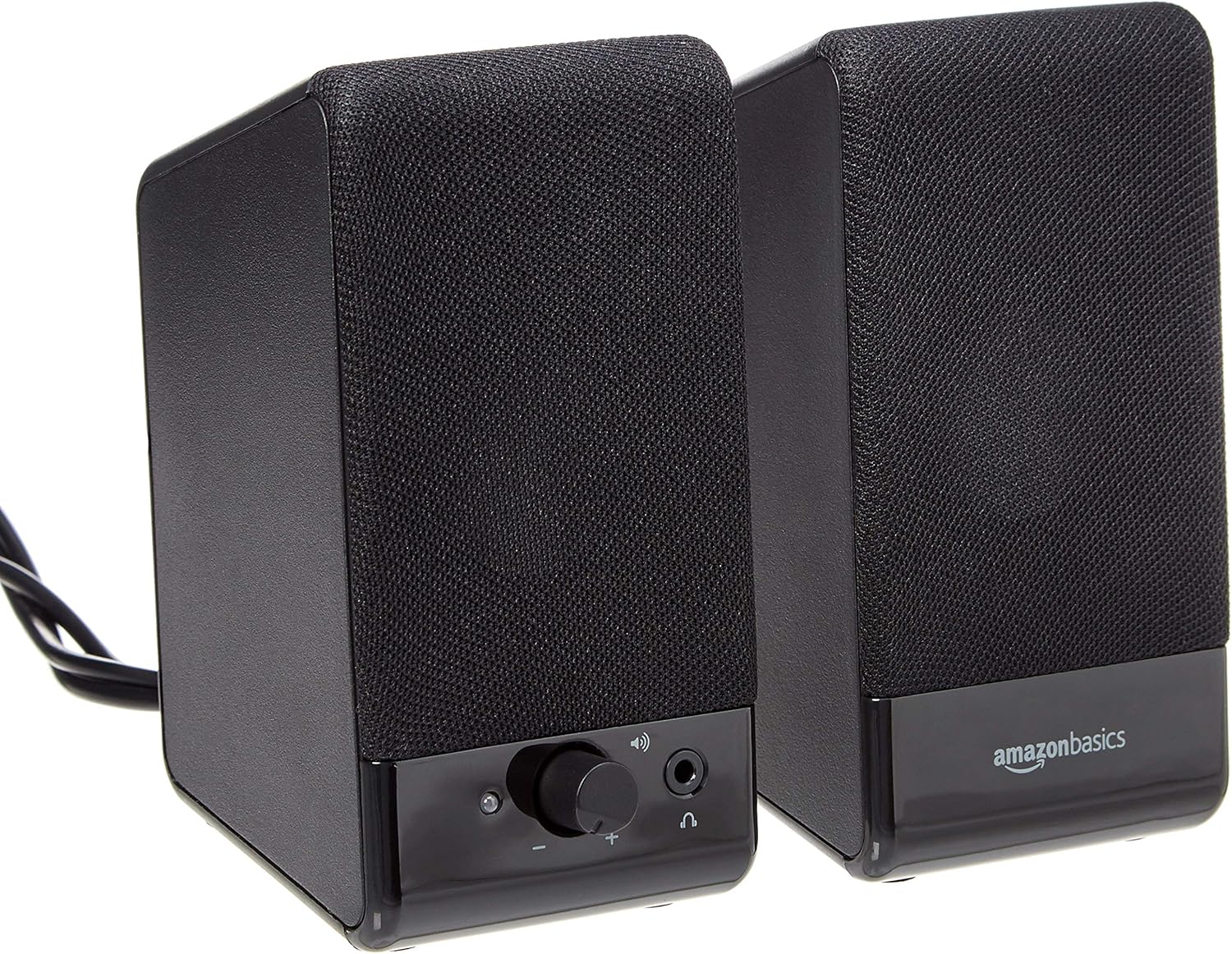 Amazon Basics USB-Powered Computer Speakers with Volume Control for Desktop or Laptop PC, Compact Size, Headphone Jack, Portable, Plug-N-Play, Black