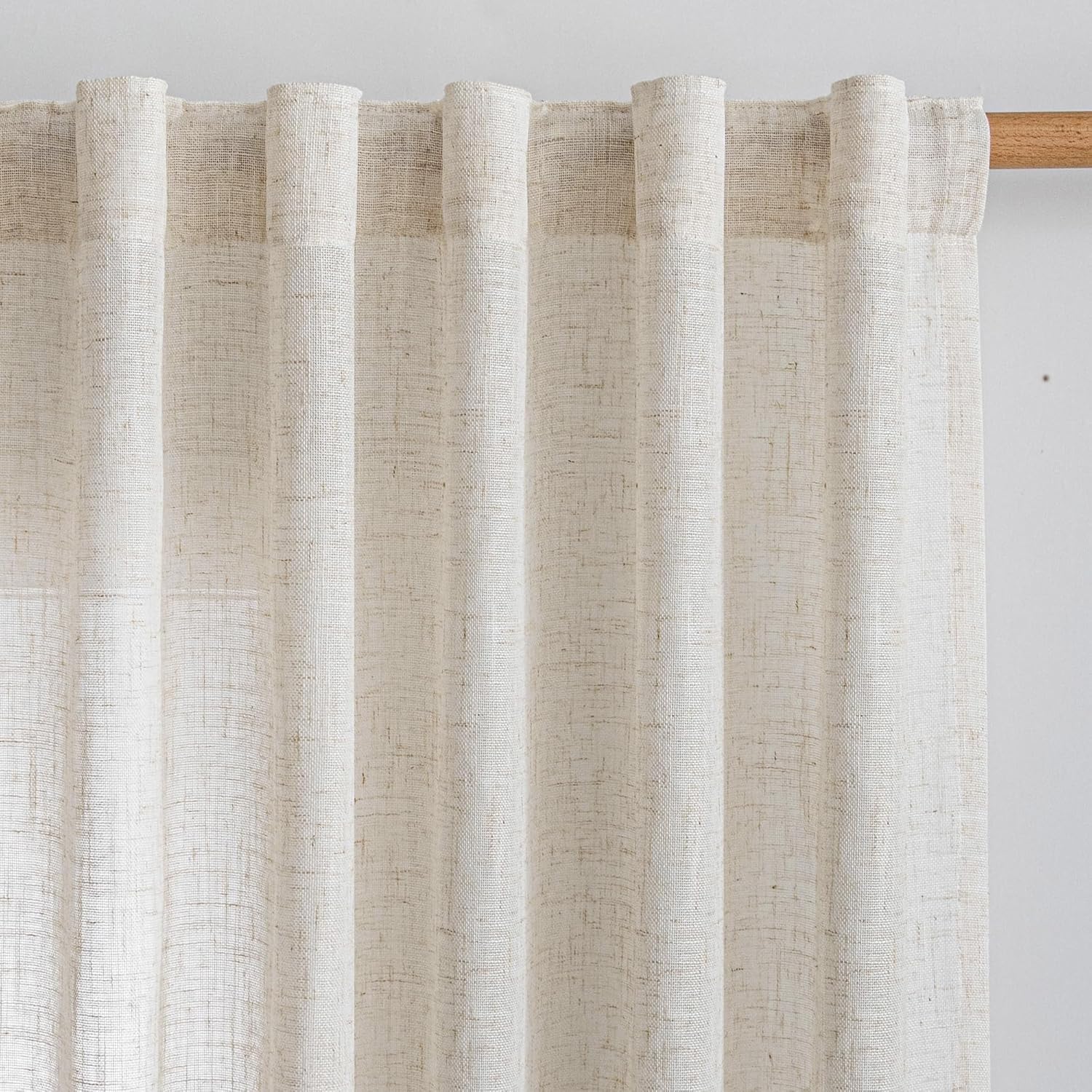 MYSKY HOME Linen Curtains for Living Room, Natural Semi Sheer Curtains & Drapes 84 inches Length 2 Panels Set Farmhouse Country Boho Style Back Tab Draperies for Sliding Glass Door, 50″ Wide, Linen