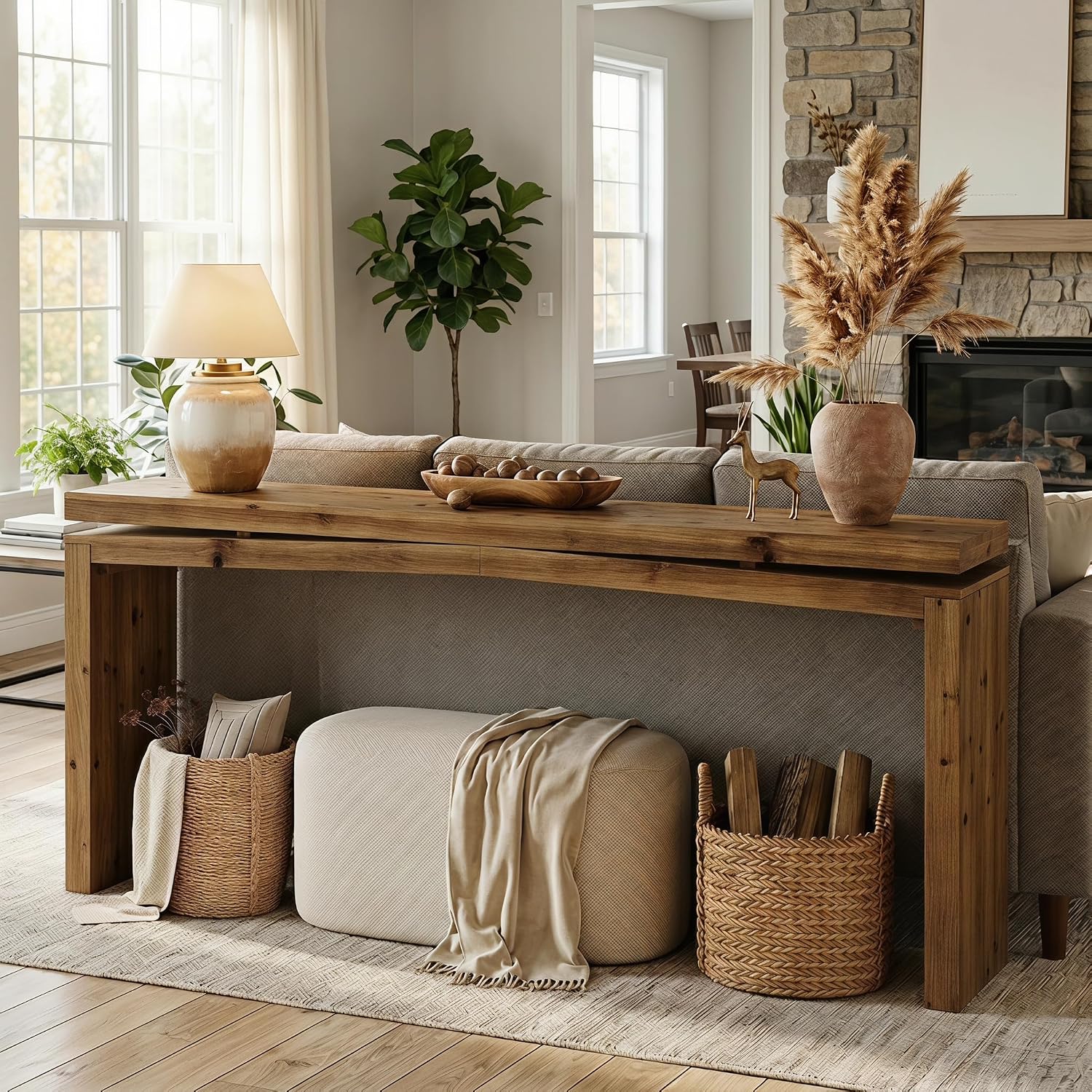 Tribesigns 63-Inch Solid Wood Console Table for Entryway, Farmhouse Narrow Long Sofa Table Behind Couch for Hallway, Living Room, Foyer, Entrance, Modern Simple Design, Brown