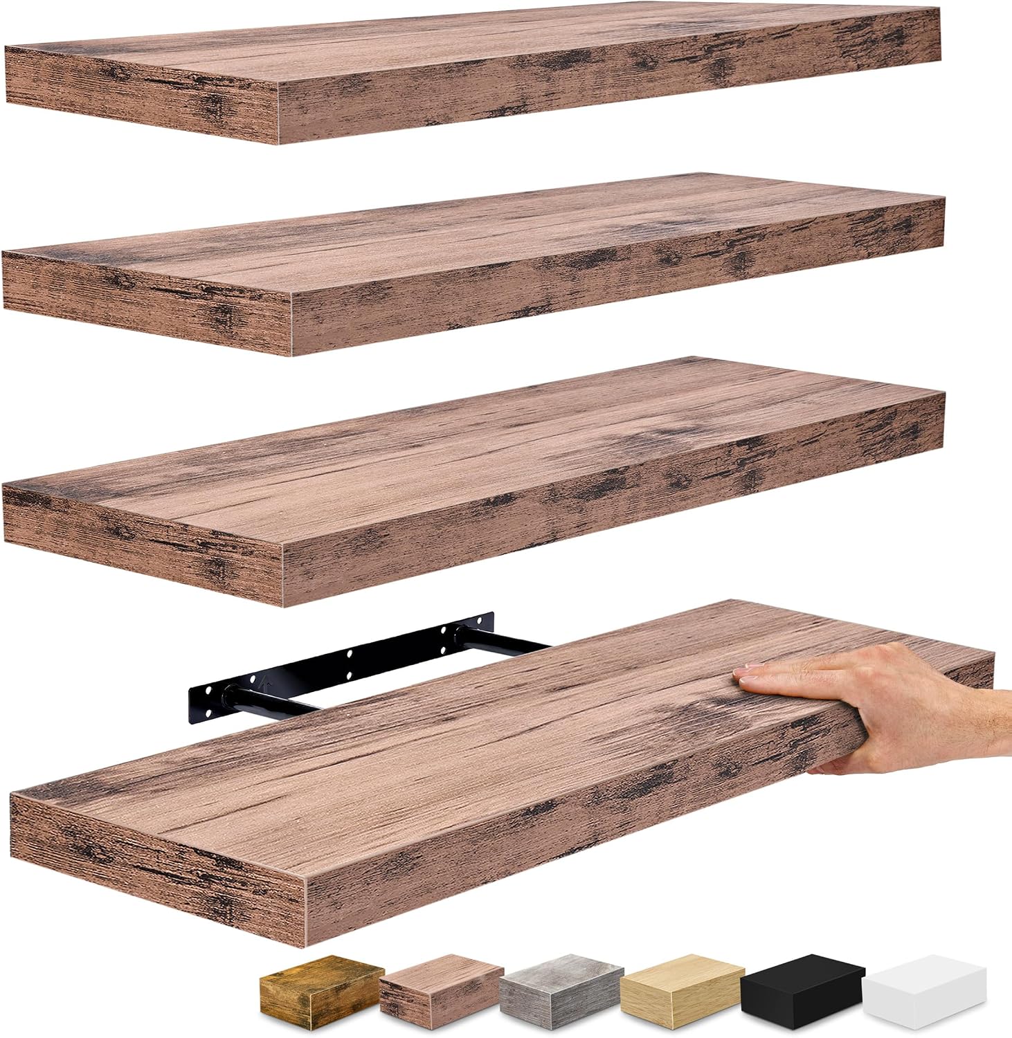 Sorbus Floating Shelves for Wall – 24″ Bathroom Shelves, Wall Decor for Bedroom, Kitchen, Living Room, Home Decor & Book Storage – Mounted Floating Shelf with Invisible Brackets (Mahogany, 4 Pack)