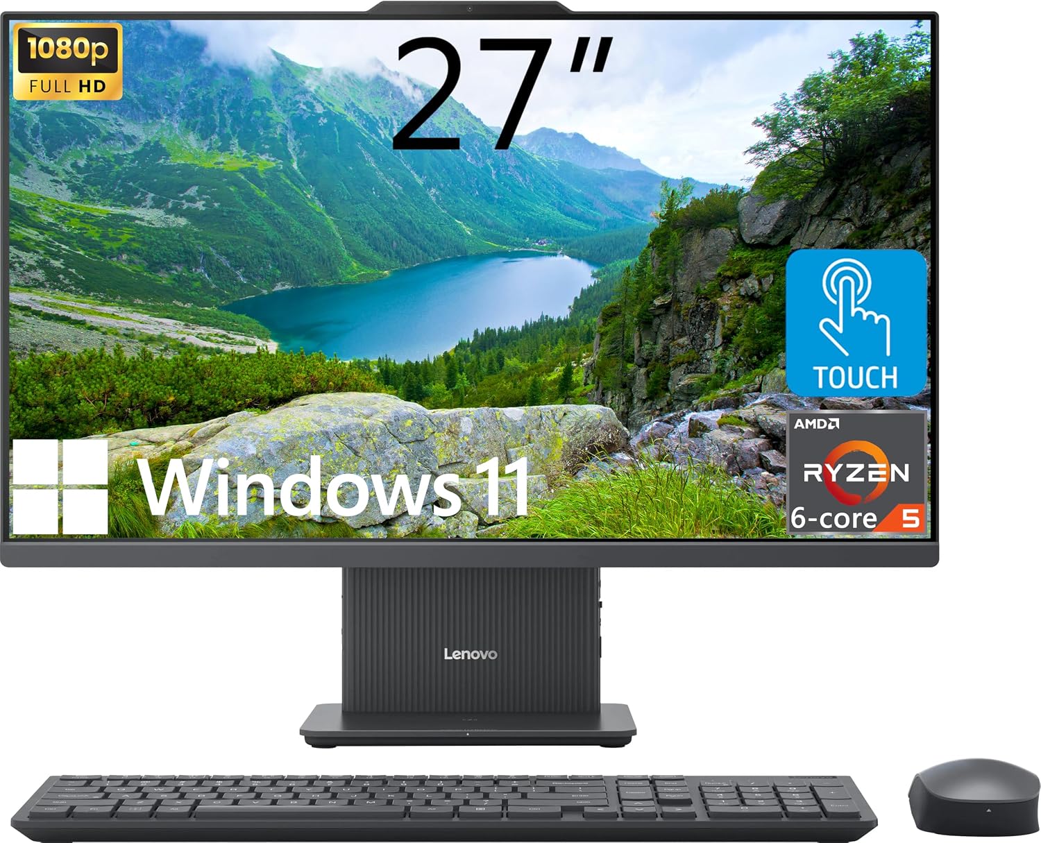 Lenovo IdeaCentre All-in-One Desktop Computer, 27″ FHD Touchscreen, 6-core AMD Ryzen 5 8645HS, 16GB DDR5, 1TB SSD, Wi-Fi 6, HDMI in&Out, Wireless Charging Base, Wireless KB&Mouse, Windows 11 Home