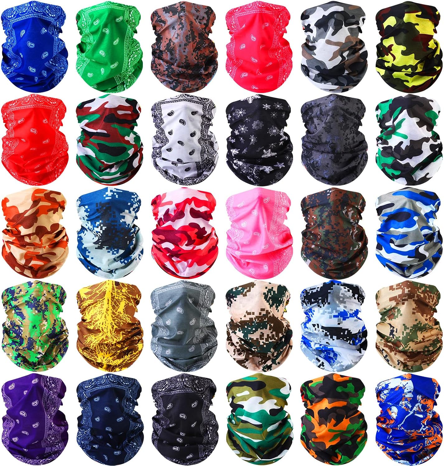 Tarpop 12/30 Pcs Neck Gaiters Scarf Elastic Wrap Headband Sweat Absorbing Bandana for Women Men Sports Yoga Running