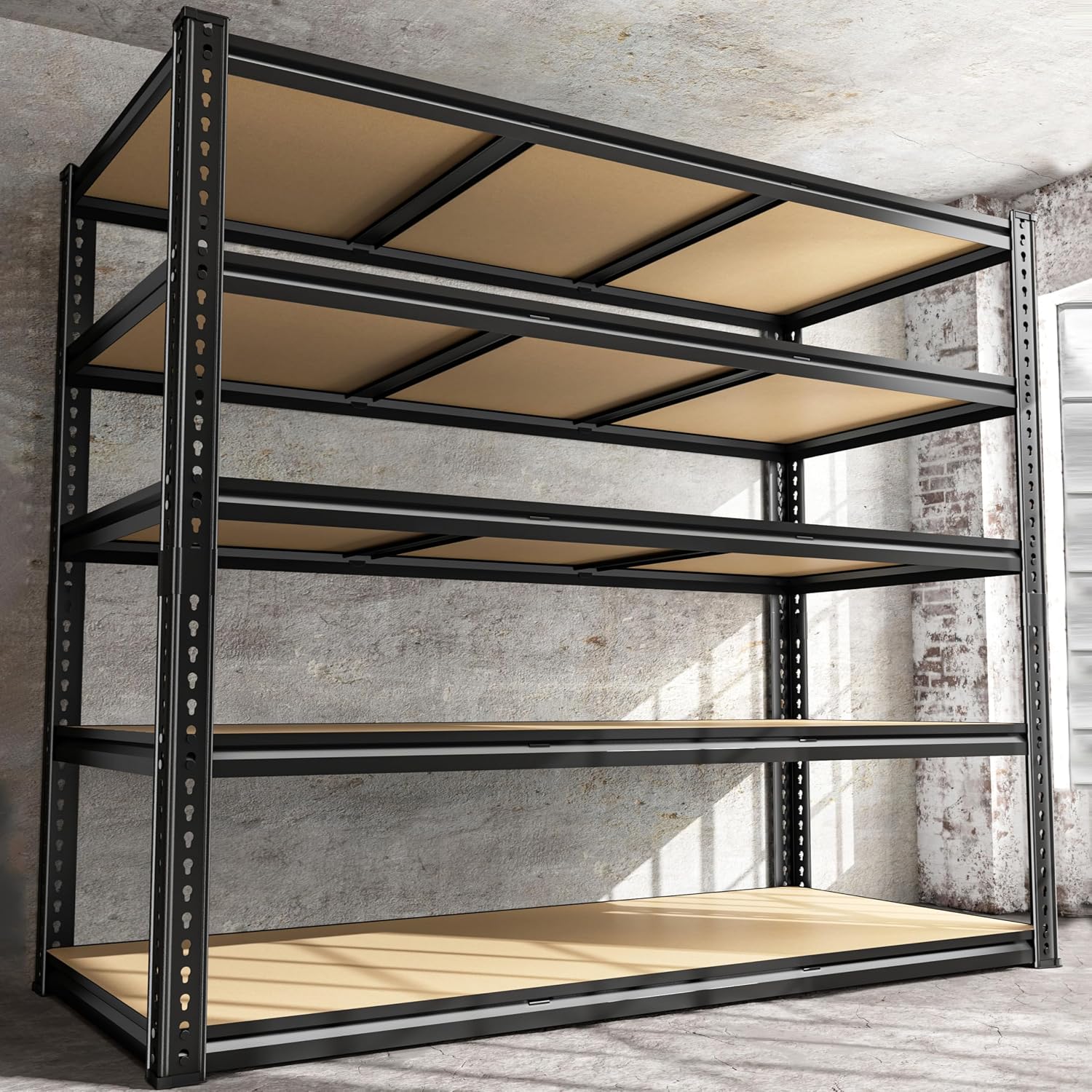 48″ W Garage Shelving Heavy Duty 3080LBS Garage Storage Shelving, 5 Tier Adjustable Metal Shelving Unit Utility Rack Shelf for Warehouse, Pantry, Closet, Kitchen 72″ H x 48″ W x 24″ D,Industrial，Black