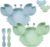 PandaEar 2 Pack Silicone Suction Plate for Baby, Divided Unbreakable Toddler Food Plate with 2 Pack Spoons for Self Feeding, Toddler Utensils Feeding Set Baby Eating Supplies, Crab Shape -Blue&Green