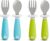 Munchkin® Raise™ Toddler Fork and Spoon Utensil Set, Rest Keeps Tip Off Table, BPA Free, 4 Pack, Blue/Green