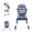 Foldable 4-in-1 Baby High Chair for Babies & Toddlers, High Chair with Detachable PU Cushion, Removable Tray, Adjustable Height, Locking Wheels,Blue