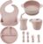 PandaEar Silicone Baby Feeding Set | 9PCS Baby Led Weaning Supplies Self Feeding Utensils | Divided Suction Plate Bowl Bibs Sippy Cup with Baby Snack Container Spoons Forks (Pink)