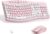 Wireless Keyboard and Mouse Combo,2.4G Full Size Ergonomic Curved Silent Keyboard with Fn Multimedia Keys for Office and Home, 3-DPI Quiet Mouse for Windows,Mac OS Desktop/Laptop/PC (Light Pink-A)