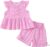 Jecson Toddler Baby Girl Summer Clothes Cotton Ruffled Sleeve Shirt Tops and Shorts Set Outfits 12Months-4T