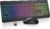 EDJO Wireless Keyboard and Mouse Combo, 10 Backlit Effects, Rechargeable 2.4GHz Silent Full-Size Light Up USB Keyboard with 6 Button RGB Mouse for Laptop, Computer, PC (Black Backlit)