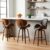 DYHOME Bar Stools Set of 3, 26 Inch Leather Upholstered Counter Height Bar Stools with Curved Seat and Backrest, 360° Swivel Walnut Wood BarStools for Kitchen Island, Bar, Cafe, Black