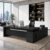 Executive Desk with Storage Cabinet, Modern Office Desk with Side Credenza, Large Manager Desk Workstation for Home Office Business, Durable Wood Desk with Cable Management