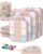 OlarHike 8 Set Compression Packing Cubes for Travel Gifts Mom Women,Airplane/Cruise/Car Travel Essentials,Compressible Expandable Space Saver Bags,Garment Bags with Over 1000 pcs Mesh Holes(Beige)