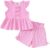 Jecson Toddler Baby Girl Summer Clothes Cotton Ruffled Sleeve Shirt Tops and Shorts Set Outfits 12Months-4T