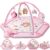 Baby Gym Play Mat, 8-in-1 Tummy Time Mat & Ball Pit with 6 Toys, Washable Baby Activity Mat for Visual, Hearing, Sensory, Motor Development, Babies Gift for Newborn Infant 0-3-6-9-12 Months (Pink)
