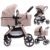 Lortsybab 2-in-1 Baby Stroller – Folding Infant Newborn Pram Stroller with Reversible Seat – Toddler Strollers for 0-36 Months Old Babies (Beige)