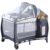4 in 1 Pack and Play,Foldable Baby Playard with Changing Table,Travel Crib for Infants & Toddlers,Portable Playpen with Breathable Mesh,Wheels & Storage Bag,Grey