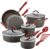Rachael Ray Cucina Dishwasher-Safe Hard-Anodized Pots and Pans Set Non Stick Cookware, 12-Piece, Gray with Red Handles