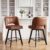 Homkdom Hollow Back Bar Stools Set of 3 26″ Counter Height,360° Swivel | Faux Leather Upholstery, Sturdy Metal Frame, Built-in Footrest, 350 lbs, for Kitchen Island, Bar & Dining Area,Cognac Brown