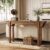 63″ Solid Wood Console Table with Unique Side Design, Farmhouse Rustic Entryway Table Sofa Table for Living Room, Hallway, Foyer