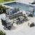MFSTUDIO 5 Pieces Patio Conversation Sets,Outdoor Metal Furniture Sofas with 1 x 3-Seat Sofa, 2 x Swivel Chairs,2 x Ottoman,Wrought Iron Frame with Grey Cushion for Patio Courtyard Balcony