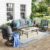 MFSTUDIO 4 Pieces Patio Conversation Sets(5 Seat),Outdoor Metal Furniture Sofas with 1 Loveseat(3 Seat), 2 Swivel Chairs,1 Coffee Table,Wrought Iron with Grey Cushion for Patio Courtyard Balcony