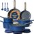 CAROTE Ceramic Cookwar Set, Pots and Pan Set Non Stick 18 Piece, Cookware Set Kitchen Cooking Set Non Toxic, PFAS PTFE Free, Blue