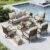 MFSTUDIO 7 Pieces Metal Patio Furniture Sets, 2 Swivel Chairs, 3-Seat Deep Seating Sofa, 2 Single Couch and 2 Ottoman, All Weather 9 Seats Outdoor Conversation Set for Garden Backyard，Beige Cushion