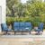 MFSTUDIO 5 Pieces Patio Conversation Sets,Outdoor Metal Furniture Sofas with 1 x 3-Seat Sofa, 2 x Swivel Chairs,2 x Ottoman,Wrought Iron Frame with Peacock Blue Cushion for Patio Courtyard Balcony