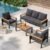 Aoxun Patio Furniture Set, 5 Piece Aluminum Patio Sets with 5″ Thicken & Washable Cushion, Waterproof Outdoor Furniture with Coffee Table, Outdoor Couch Sectional for Backyard, Porch and Garden