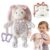 Moonkie Baby Lovey with Silicone Teether, Bunny Security Blanket with Textured Ribbons, Crinkle Toys, Soft Minky Velour & Natural Cotton, Newborn Girl Gift for Baby Shower or Birthday