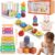 Baby Toys for 6-18 Months, 5-in-1 Montessori Educational Toy Set with Soft Teething Toy Stacking Blocks Rings Sensory Bin, Sorting Sensory Educational Learning Gift for Toddlers Aged 1-3