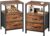 Huuger Night Stand Set 2, Nightstand with 2 Drawers, Bed Side Table with Open Shelf, Wooden Top, End Table, Fabric Drawer, for Bedroom, Rustic Brown