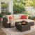 Vongrasig 5 Piece Patio Furniture Sets, Outdoor Patio Set Sectional Sofa, All-Weather PE Rattan Outdoor Couch with Ottoman, Glass Table for Garden, Backyard, Porch, Beige