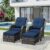 4 Piece Outdoor Wicker Patio Furniture Set, Patio Chairs Set with Thickened Olefin Cushions, High Back and Deep Seating, Hand-Woven PE Rattan, Ottoman for Porch, Deck, Blue