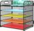 Letter Tray Paper Organizer 5-Tier Desk Organizer File Organizer Paper Holder with Handle, Metal Desktop Document Shelf Tray Office Classroom Organization – Black