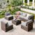 Qsun 7 Pieces Outdoor Patio Furniture Set, PE Rattan Outdoor Wicker Sectional Furniture Sofa Set, with Cushions and Glass Coffee Table, for Balcony, Porch, Garden, Grey