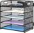 Supeasy 5 Trays Paper Organizer Letter Tray with Handle-Mesh Desk File Holders, Paper Sorter Desk Organizer for Office, Home, Classroom or School